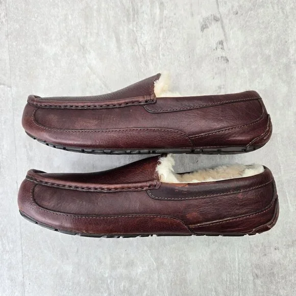 Ugg Slipper Loafers Mens 11 Brown Leather Fur Lined Slip On Comfort Dress Shoes - Picture 6 of 12